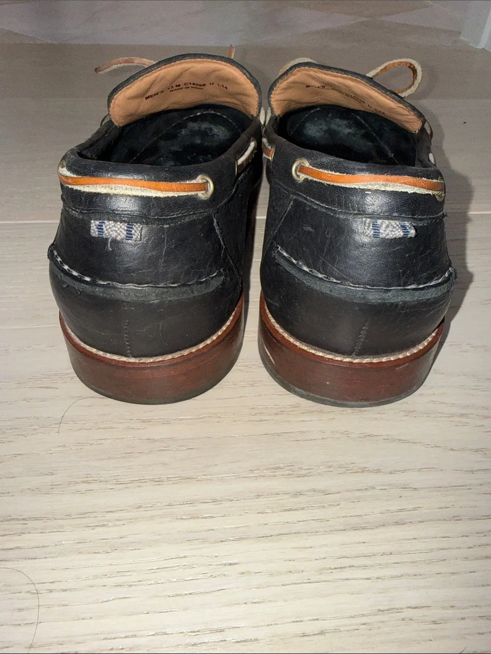 Men's midnight Navy Leather Moccasin Loafers with Tan Laces